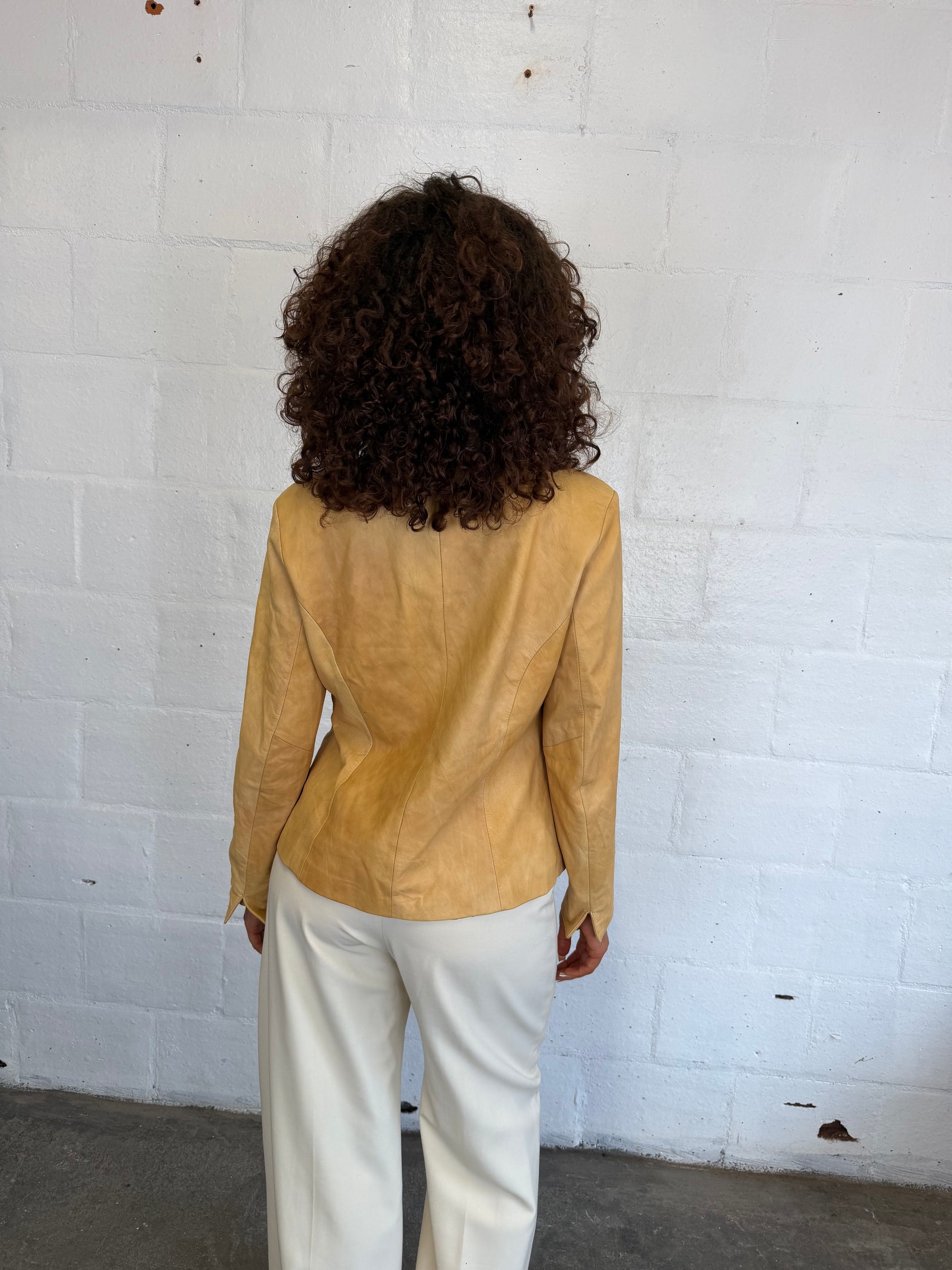 Funnel Neck Leather Jacket