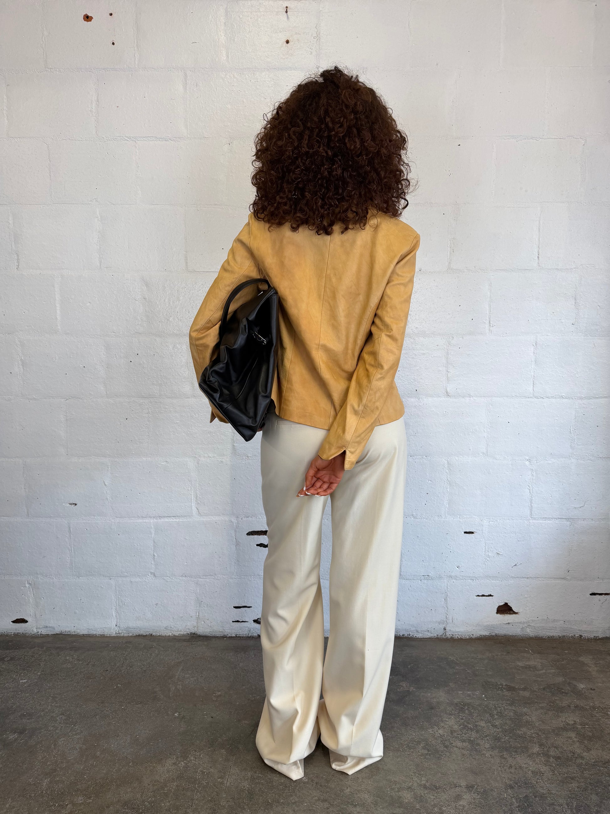 Funnel Neck Leather Jacket