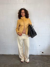 Funnel Neck Leather Jacket