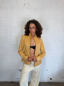 Funnel Neck Leather Jacket